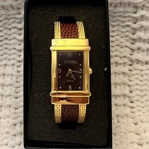 Joan Rivers Gold-Tone Rectangular Watch with Black Back